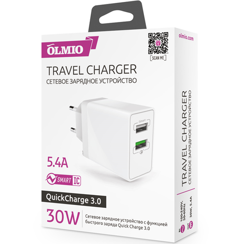 АЗУ OLMIO 2USB QC3.0+Smart IC 5.4A 30W фото 